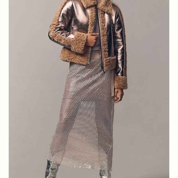 Anthropologie Dresses & Skirts - New Anthropologie Pilcro Chainmail Pale Pink Column Mesh Skirt
